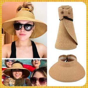 🏝️SUN HAT PACKABLE FOLDABLE KHAKI COLOR VISOR BUCKET WIDE BRIM HAT-FEDORA‎-NWT